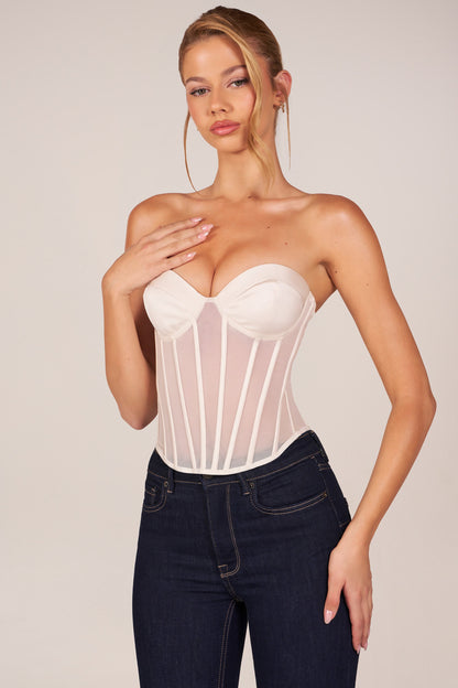 Bandeau Lace-Up Corset Top  in Ivory