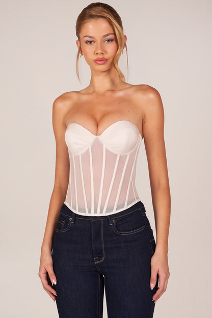 Bandeau Lace-Up Corset Top  in Ivory