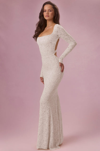 Premium Lace Long-Sleeve Maxi Dress in Ivory