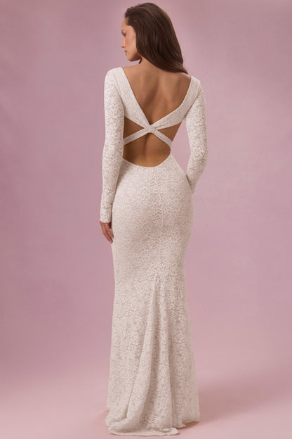 Premium Lace Long-Sleeve Maxi Dress in Ivory