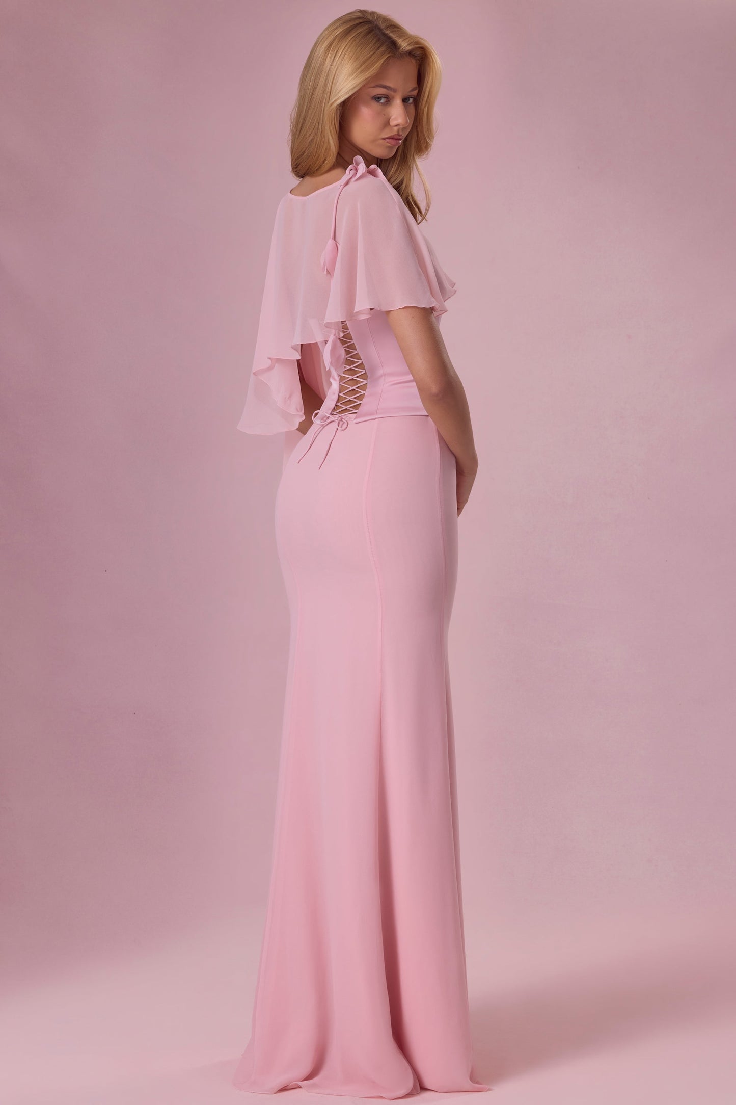 Premium Chiffon Cape in Blush Pink