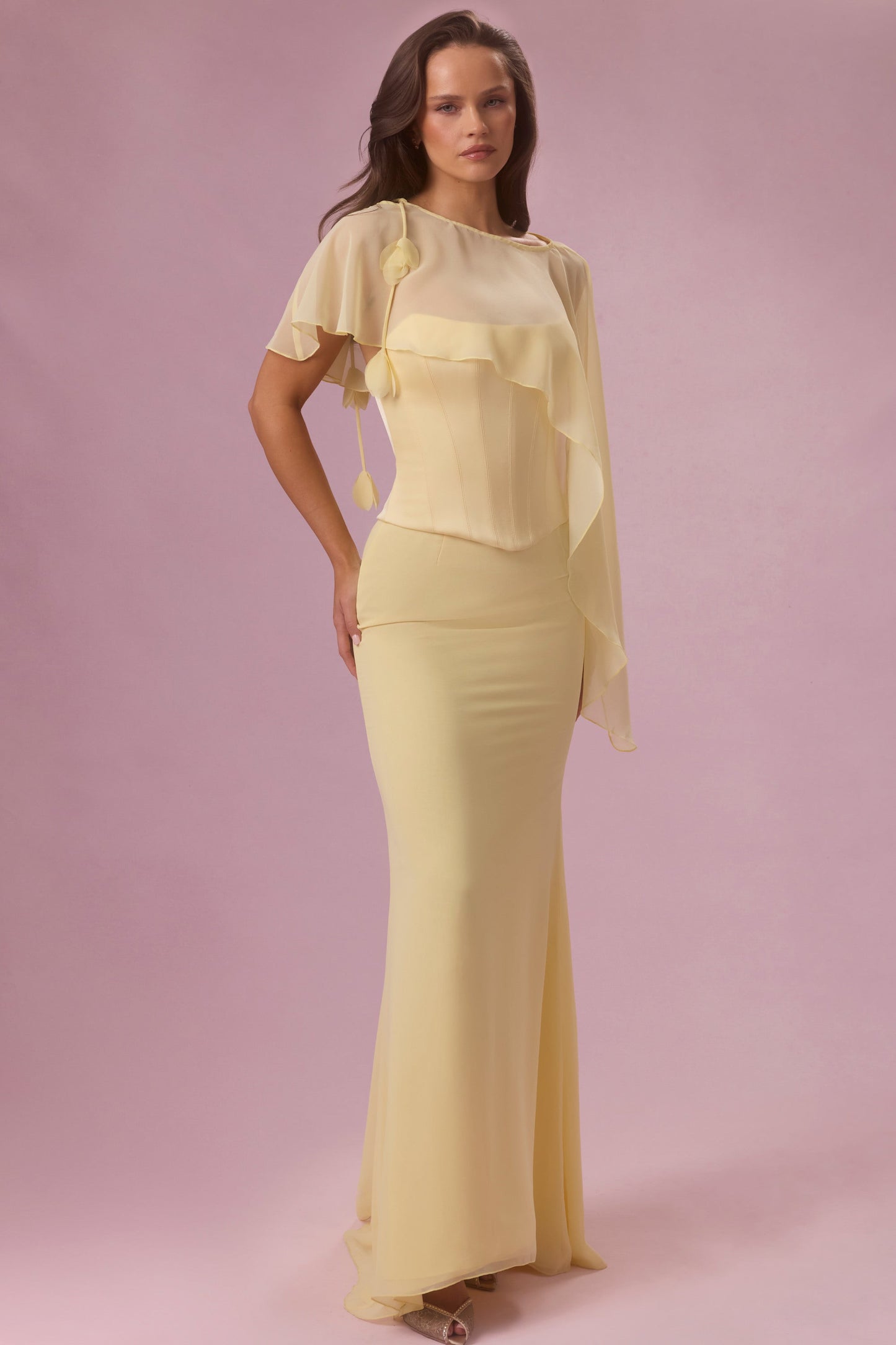 Premium Chiffon Cape in Butter Yellow