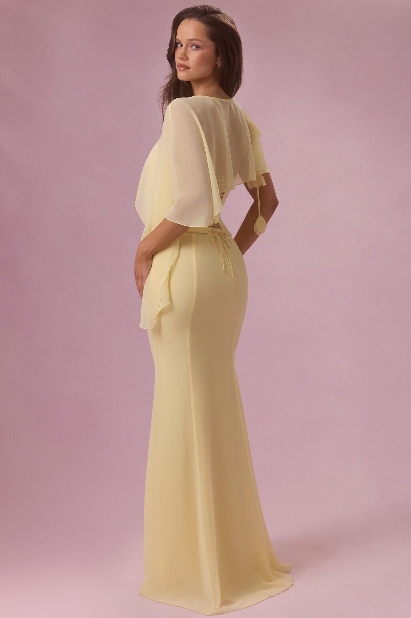 Premium Chiffon Cape in Butter Yellow