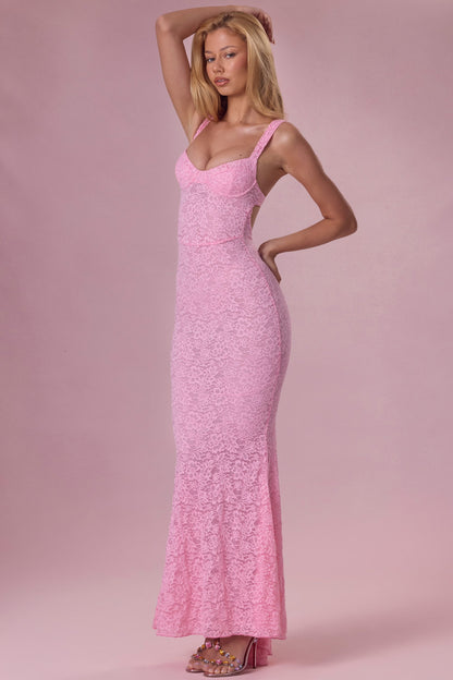 Premium Lace Sweetheart-Neck Gown in Blush Pink