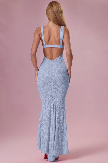 Premium Lace Sweetheart-Neck Gown in Powder Blue