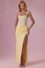 Premium Mesh Draped Bridesmaid Dress in Butter Yellow