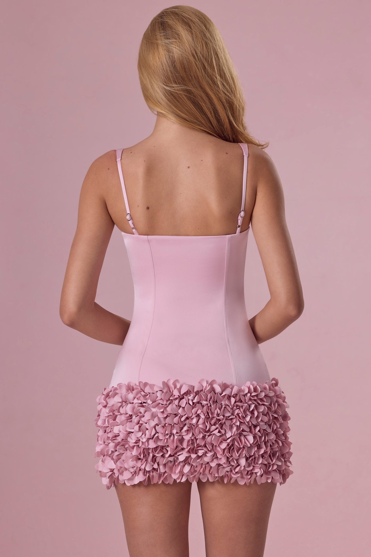 Premium Satin Mini Dress in Blush Pink