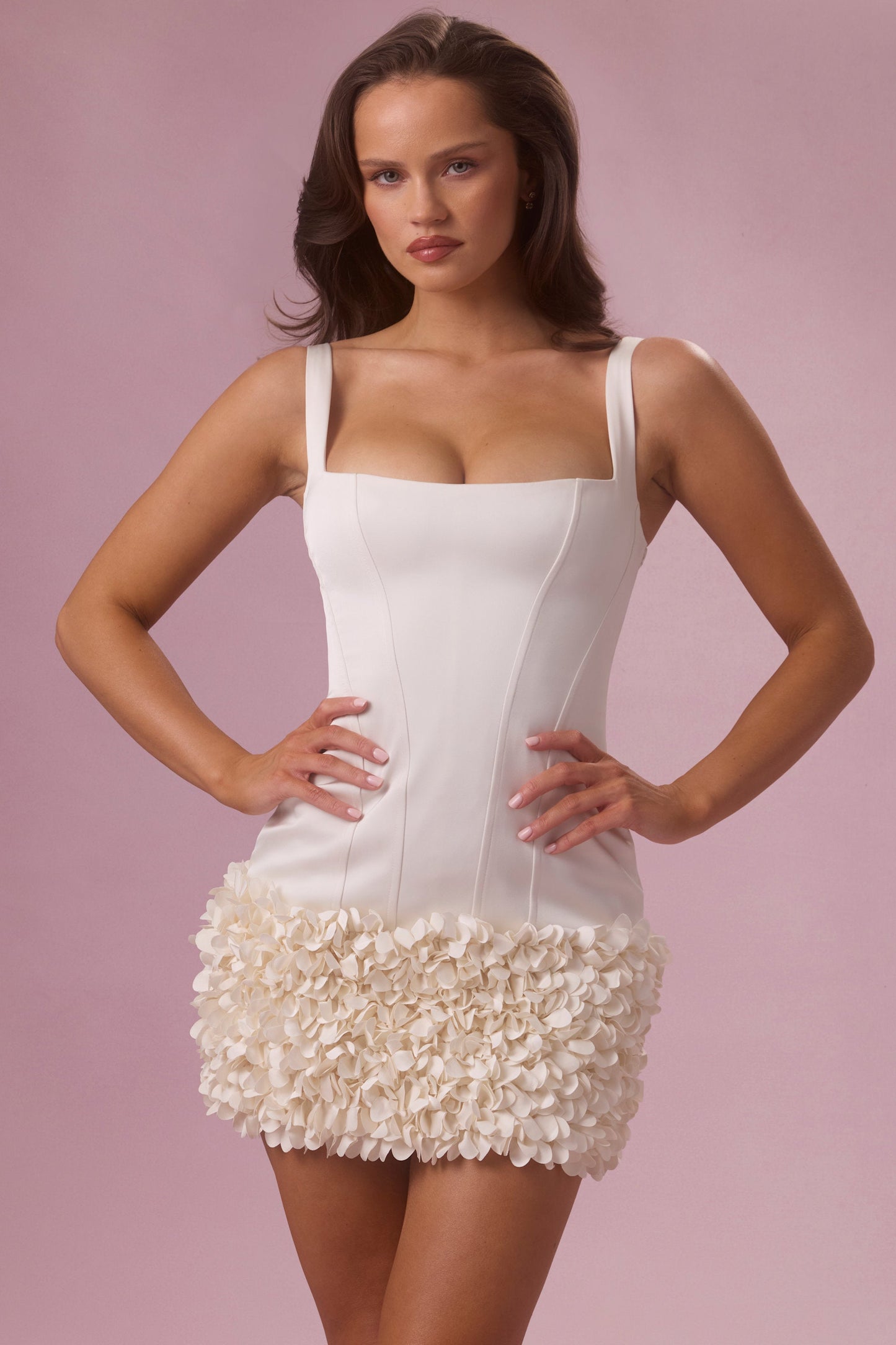 Premium Satin Mini Dress in Ivory