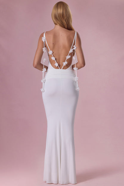 Premium Jersey Draped Gown in White