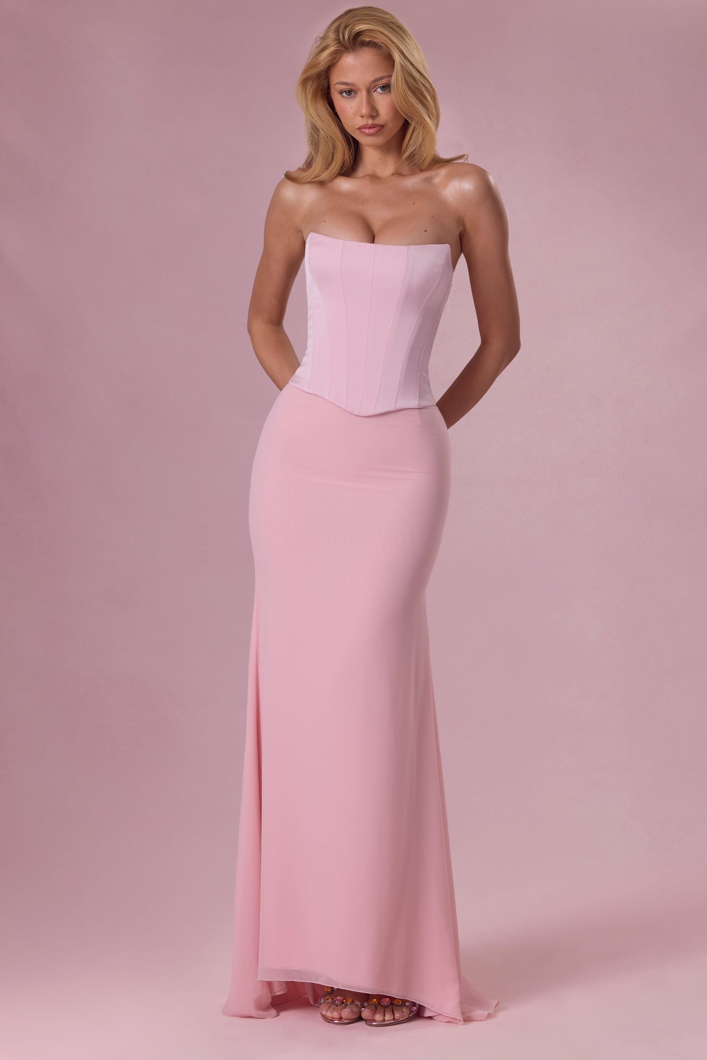Premium Satin Corset Bridesmaid Dress in Blush Pink