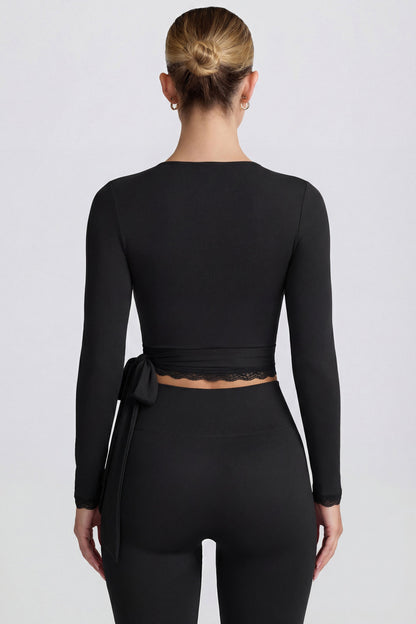 Soft Jersey Wrap Top in Black