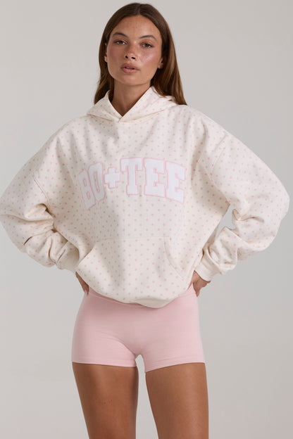 Oversized Applique Hoodie in Ivory Polka Dot