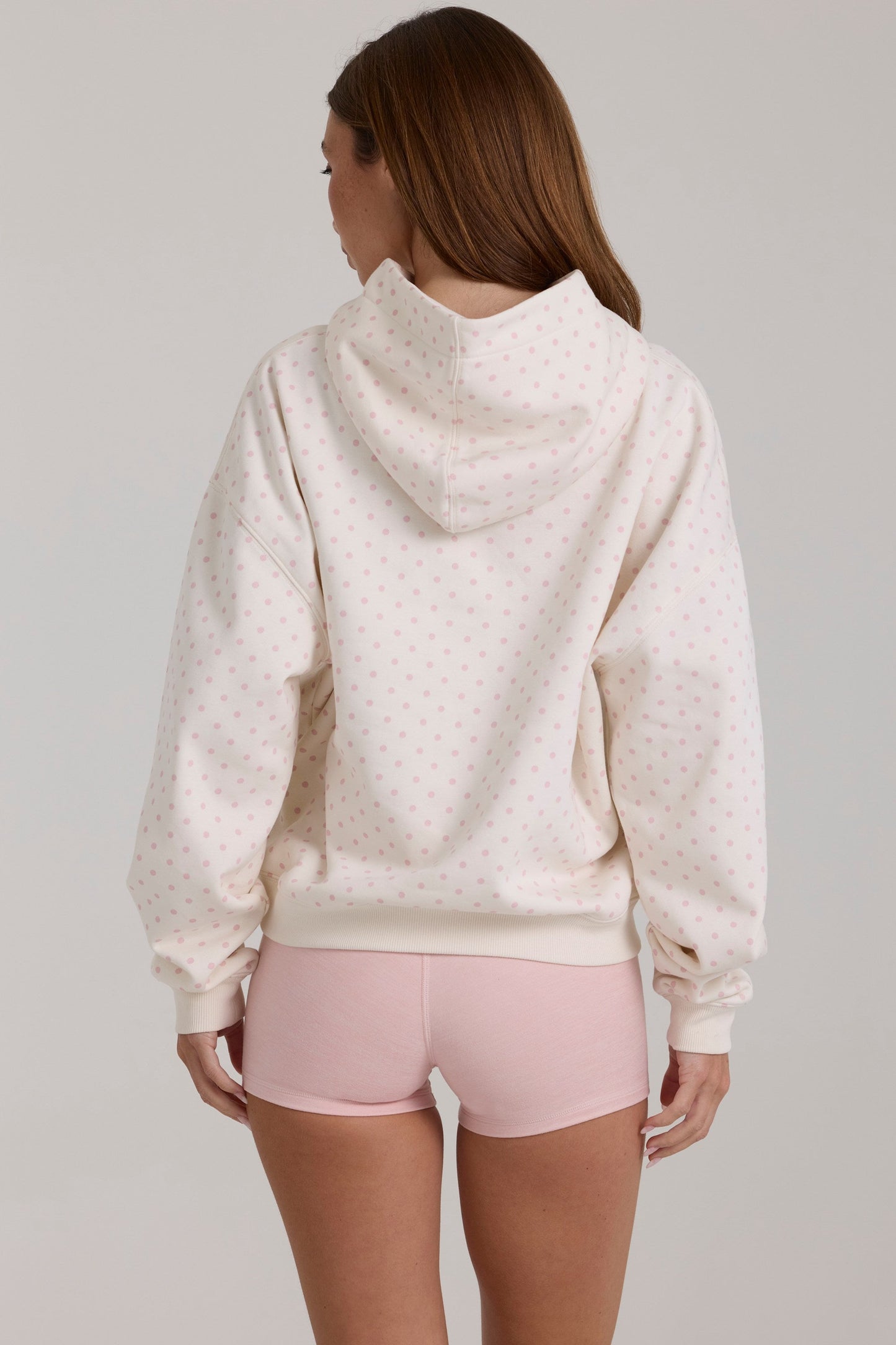 Oversized Applique Hoodie in Ivory Polka Dot