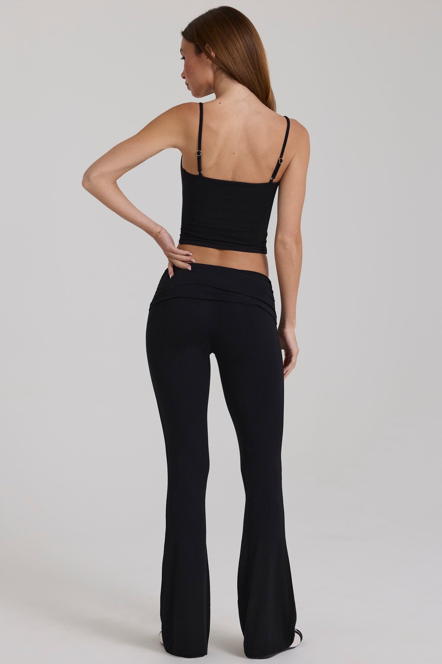 Modal Mid-Rise Flared Trousers in Black