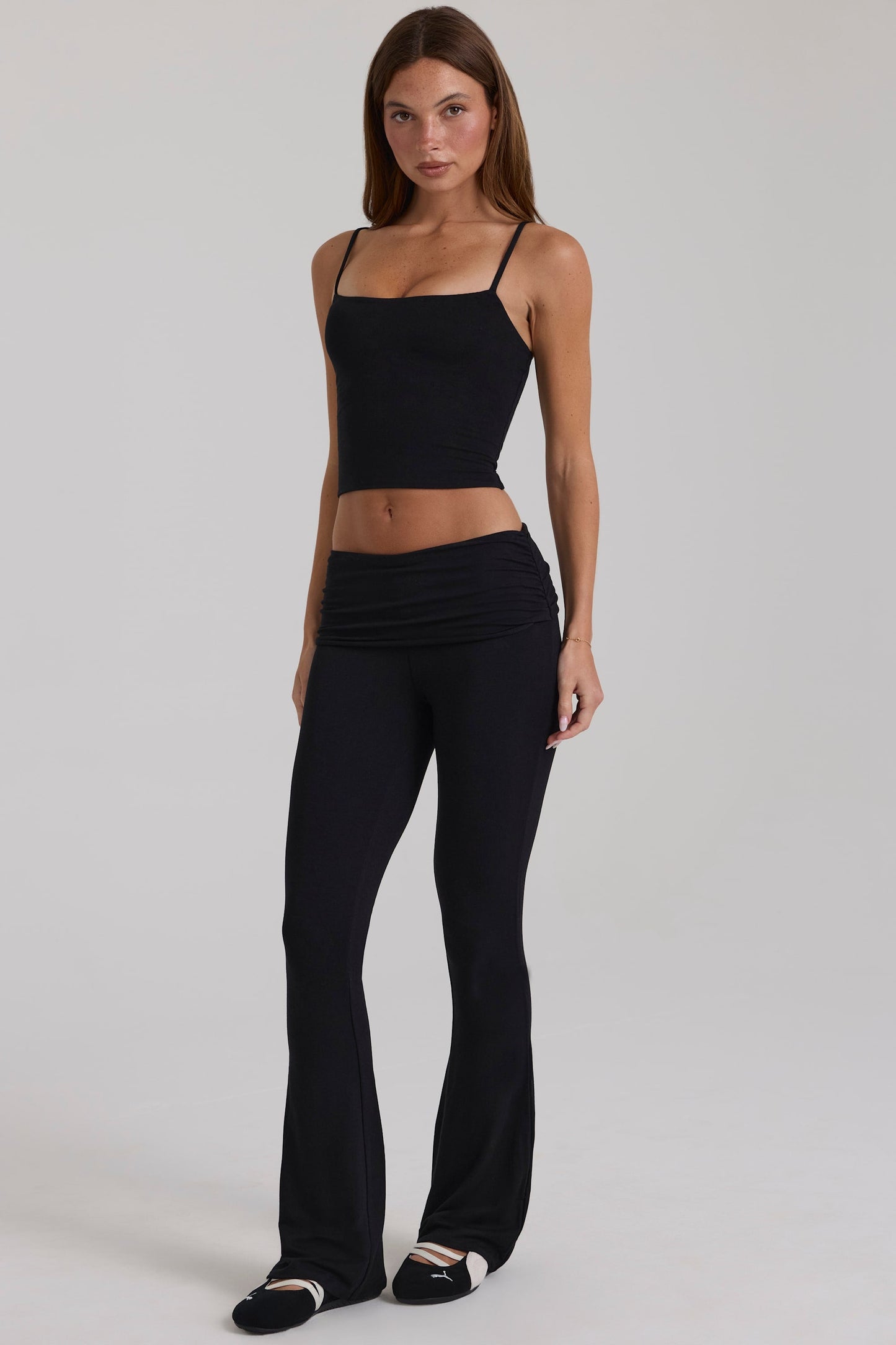 Modal Mid-Rise Flared Trousers in Black