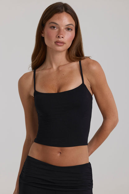 Modal Cropped Tank Top in Black