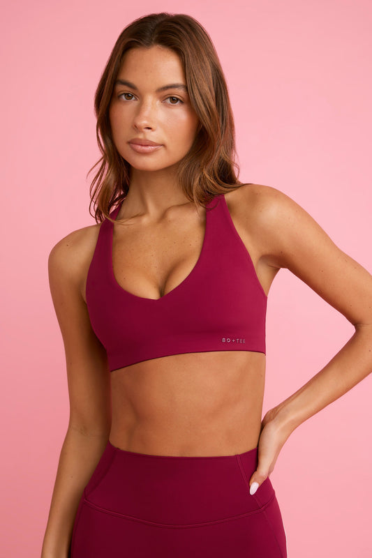 Soft Active V-Neck Sports Bra in Burgundy