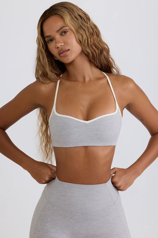 Soft Active Sweetheart-Neck Sports Bra in Grey